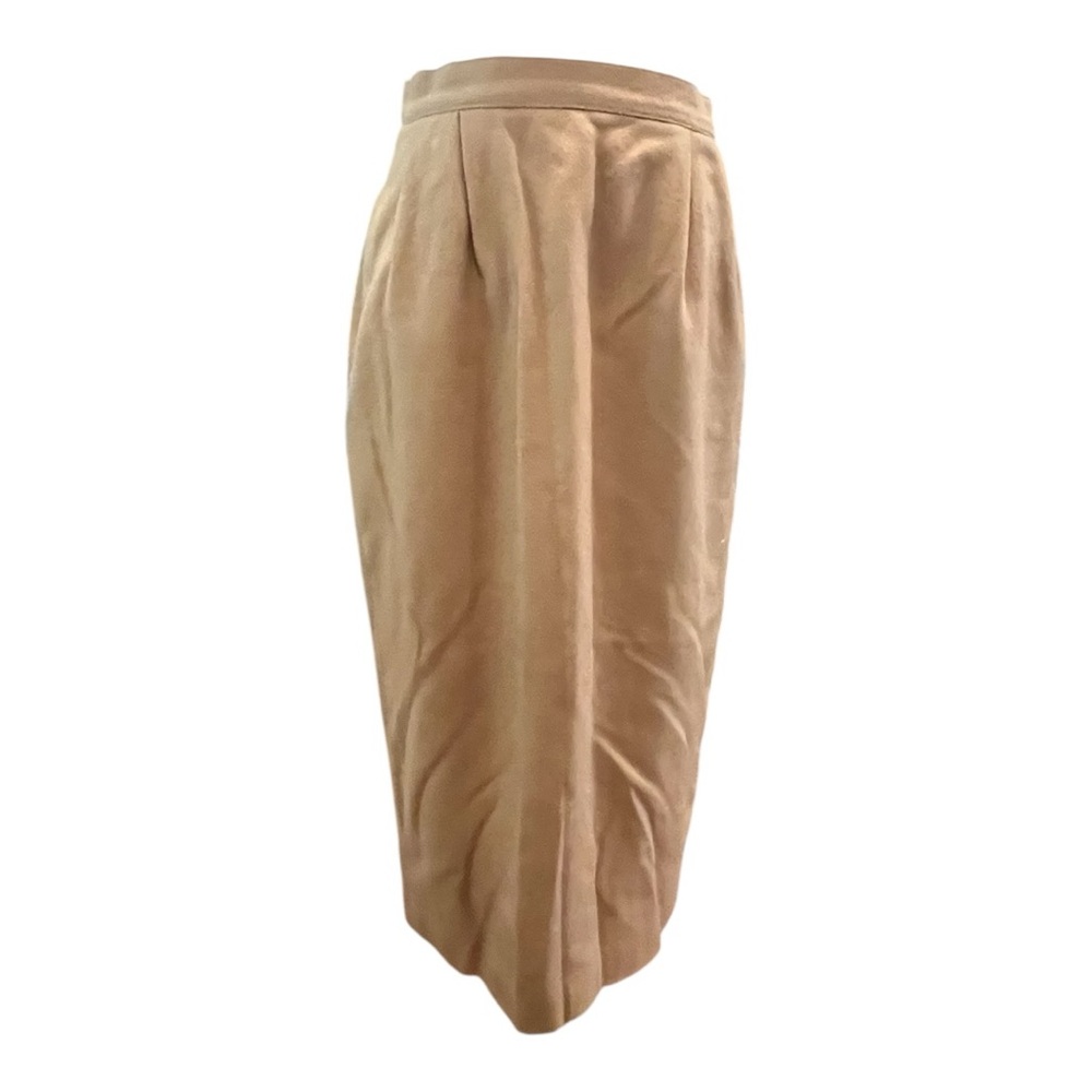 Vintage Bretton Place 100% Pure Wool Camel Midi Skirt Size 8 Pockets &‎ Pleats